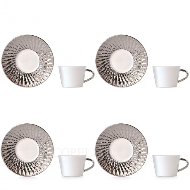BERNARDAUD 4세트 구성 에스프레소 컵S and 소서 Twist Platinum Bernardaud Set of four Espresso Cups and Saucers Twist Platinum 01657