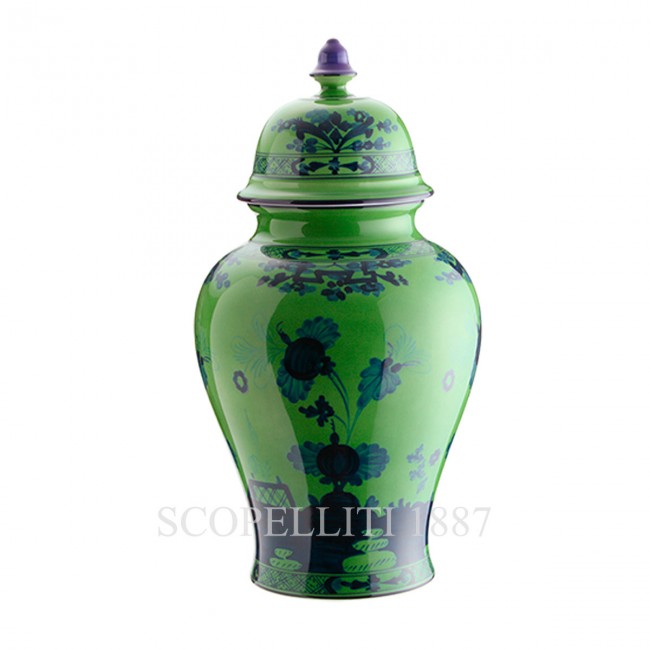 GINORI 1735 Potiche 라지 화병 꽃병 With 커버 오리엔트E Italiano Malachite Ginori 1735 Potiche Large Vase With Cover Oriente Italiano Malachite 01476
