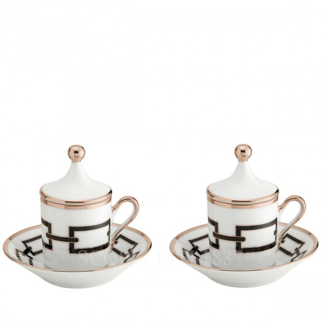 GINORI 1735 Ginori Gift Set of 2 커피잔S with Lid Catene 블랙 Ginori 1735 Ginori Gift Set of 2 Coffee Cups with Lid Catene Black 01034