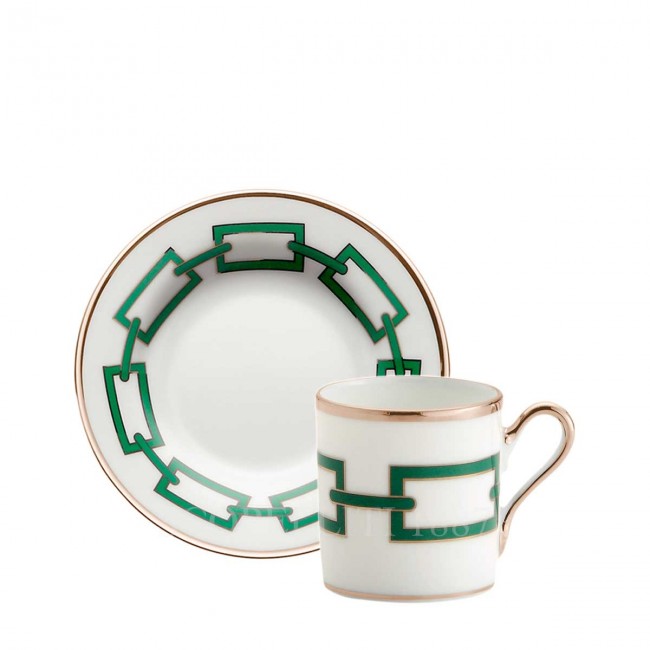 GINORI 1735 Ginori Coffee 컵앤소서 Catene 그린 Ginori 1735 Ginori Coffee Cup and Saucer Catene Green 01029