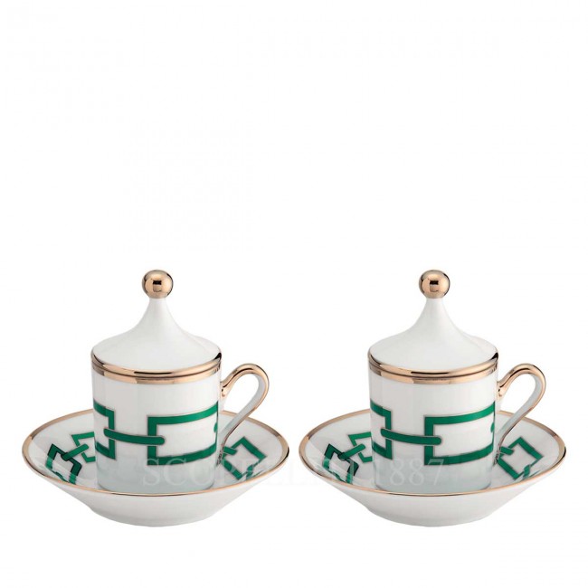 GINORI 1735 Ginori Gift Set of 2 커피잔S with Lid Catene 그린 Ginori 1735 Ginori Gift Set of 2 Coffee Cups with Lid Catene Green 01028