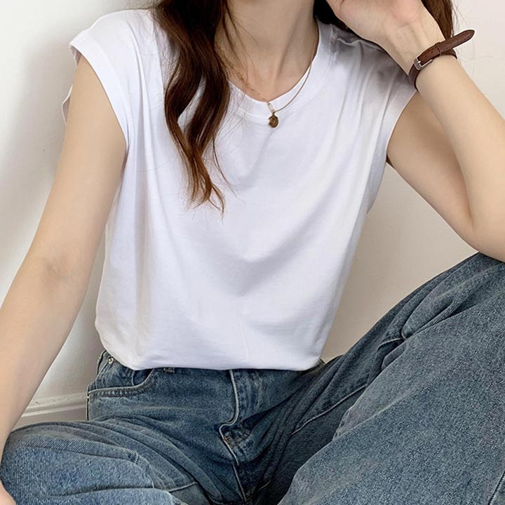 여자 루즈캡 민소매 나시 티셔츠 화이트