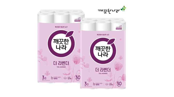 [깨끗한나라] 3겹 데코엠보 더 라벤더 25m 30롤 x 2팩
