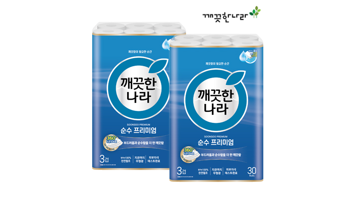 [깨끗한나라] 3겹 순수 프리미엄 27m 30롤 x 2팩