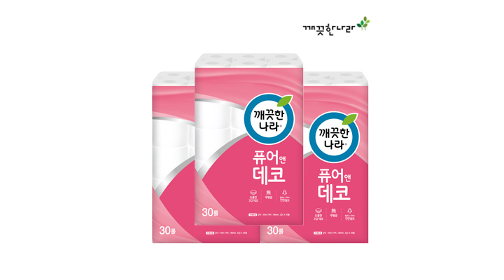 [깨끗한나라] 3겹 퓨어앤데코 30m 30롤 x 3팩
