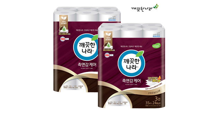 [깨끗한나라] 3겹 촉앤감케어 35m 24롤 x 2팩
