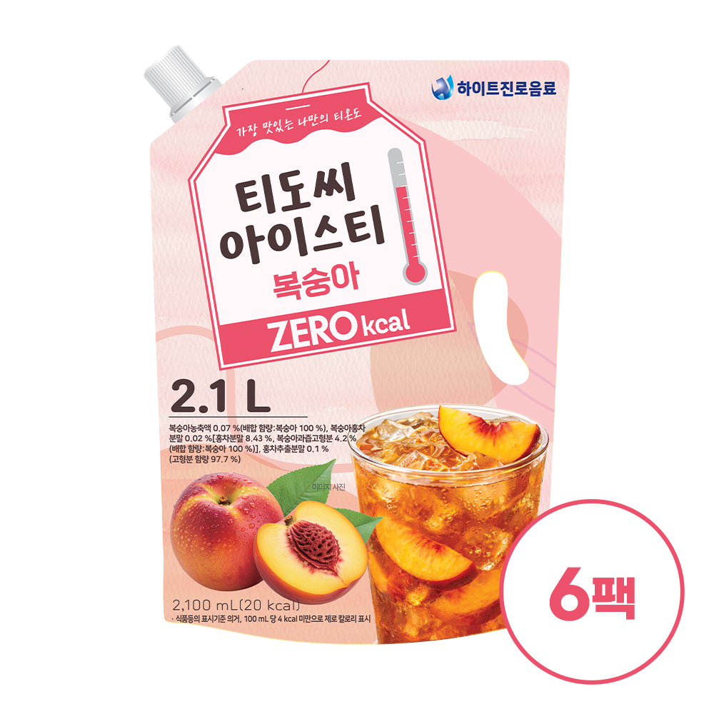 [대용량]티도씨 제로 복숭아 아이스티 파우치 2.1L 6팩