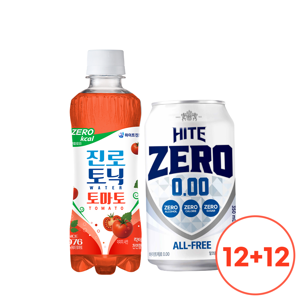 [토맥토 12+12]진로토닉워터 토마토 300ml 12병 + 하이트제로 0.00 350ml 12캔