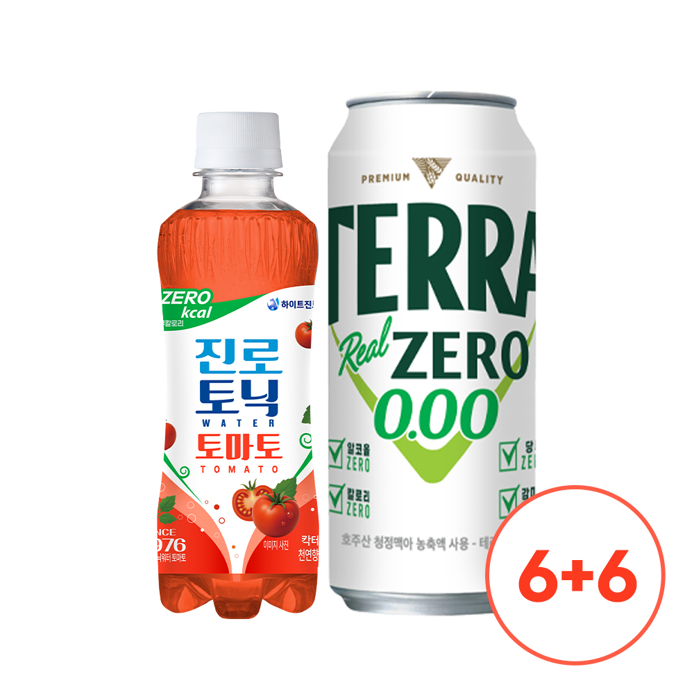 [테라맥토 500ml 6+6]테라 제로 500ml 6캔 + 진로토닉워터 토마토 300ml 6병