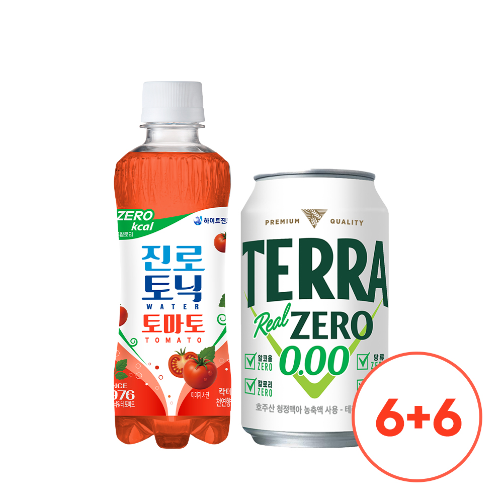 [테라맥토 350ml 6+6]테라 제로 350ml 6캔 + 진로토닉워터 토마토 300ml 6병