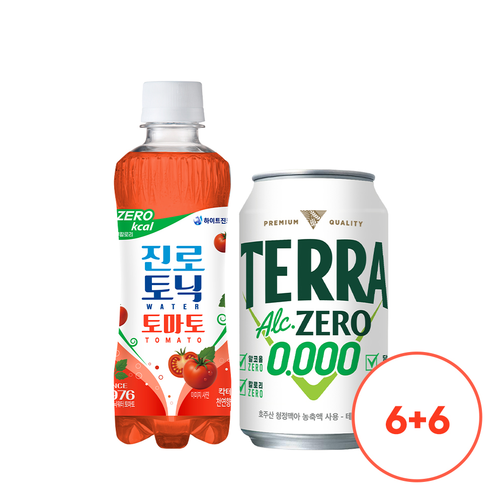 [테라맥토 350ml 6+6]테라 제로 350ml 6캔 + 진로토닉워터 토마토 300ml 6병
