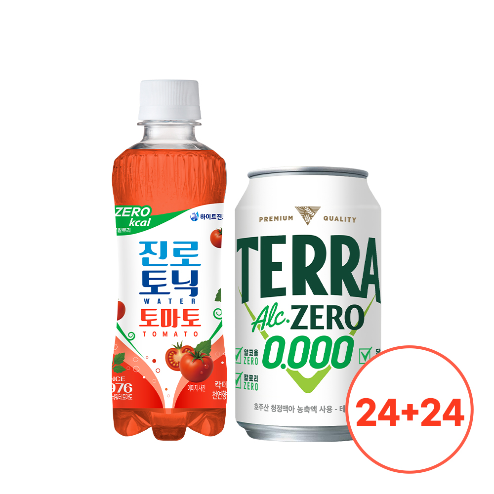 [테라맥토 350ml 24+24]테라 제로 350ml 24캔 + 진로토닉워터 토마토 300ml 24병