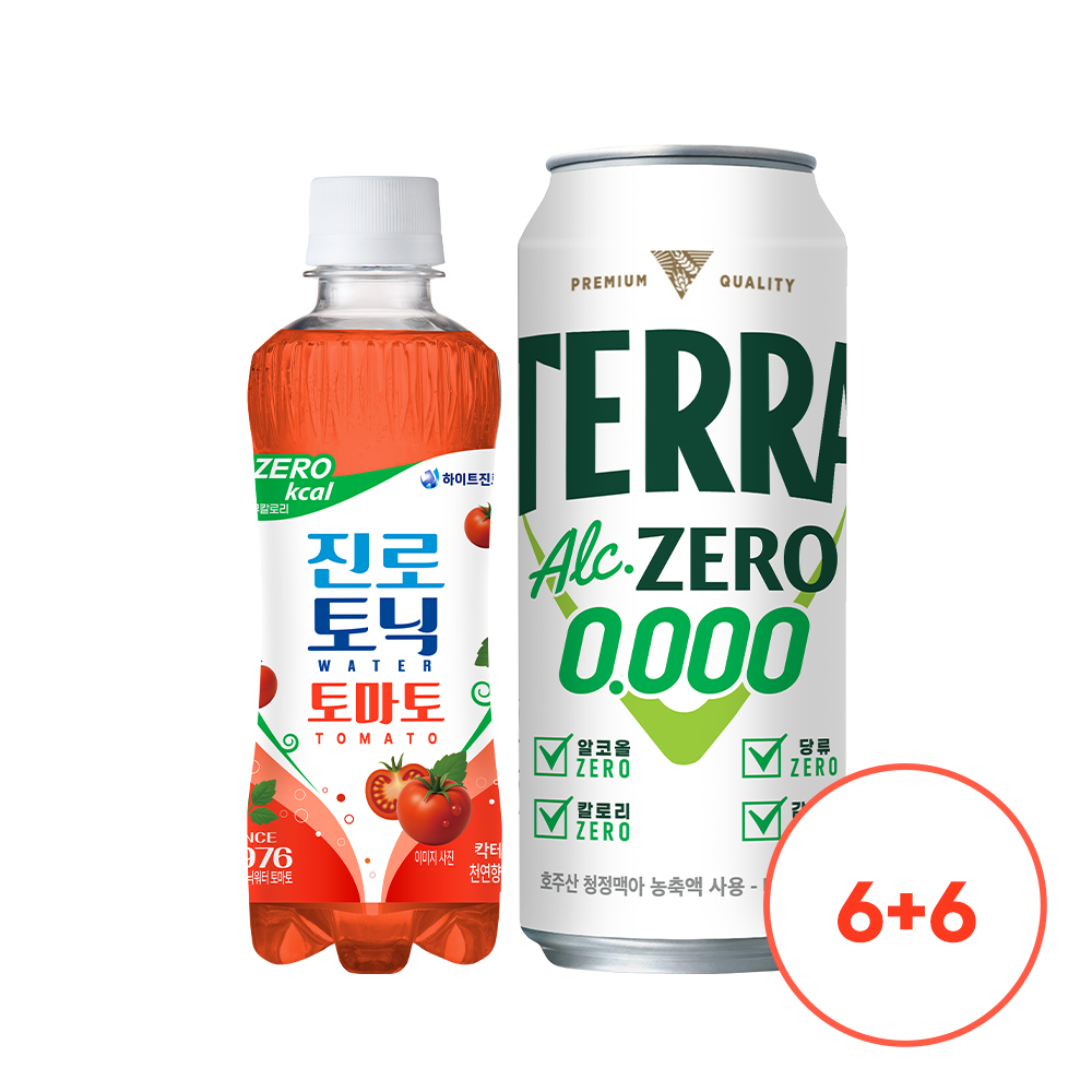 [테라맥토 500ml 6+6]테라 제로 500ml 6캔 + 진로토닉워터 토마토 300ml 6병