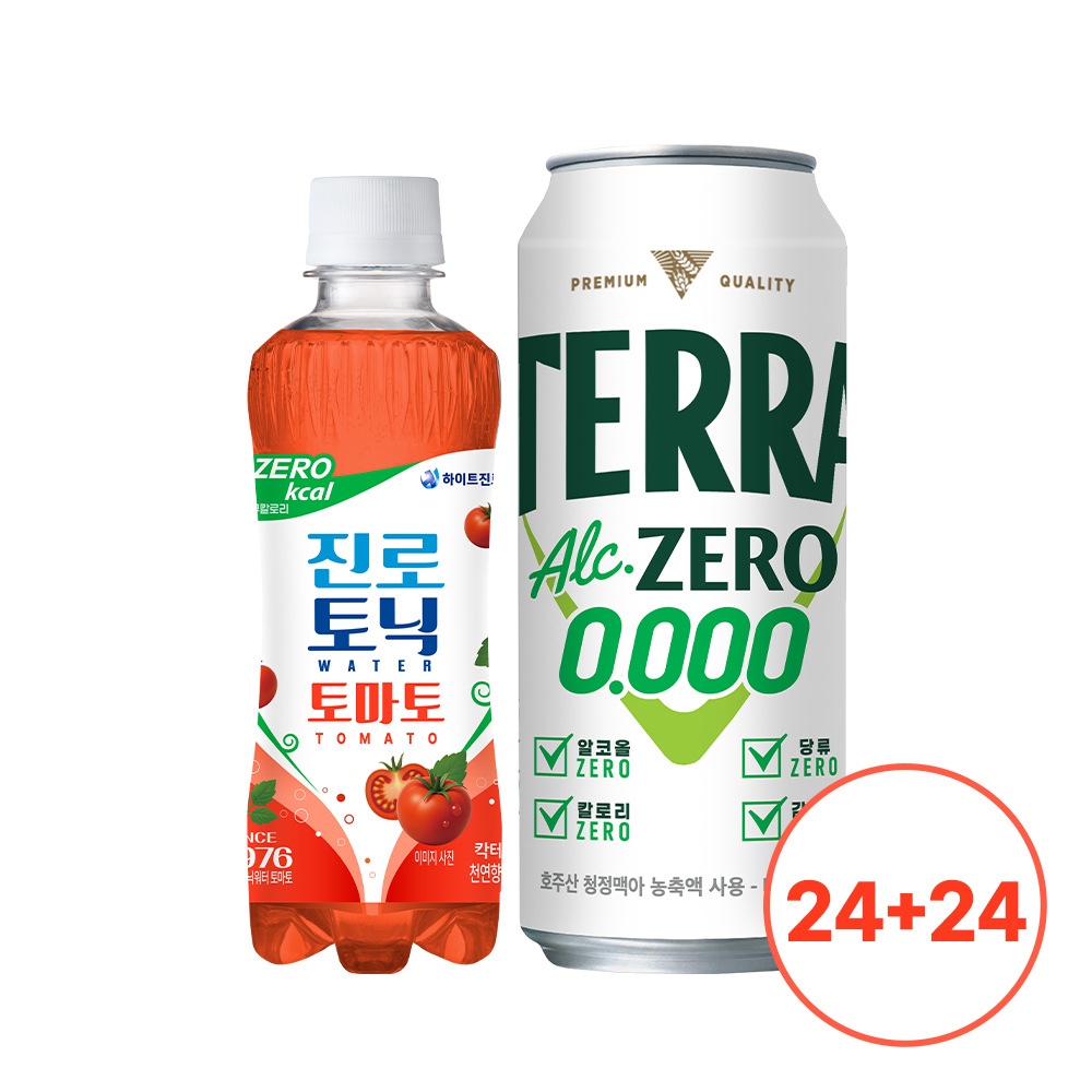 [테라맥토 500ml 24+24]테라 제로 500ml 24캔 + 진로토닉워터 토마토 300ml 24병