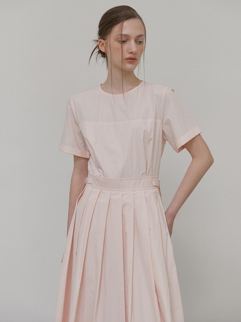 ワンピース ETMON Half Sleeve Pleats Dress, Peach Pink Half Sleeve Pleats Dress, Peach Pink