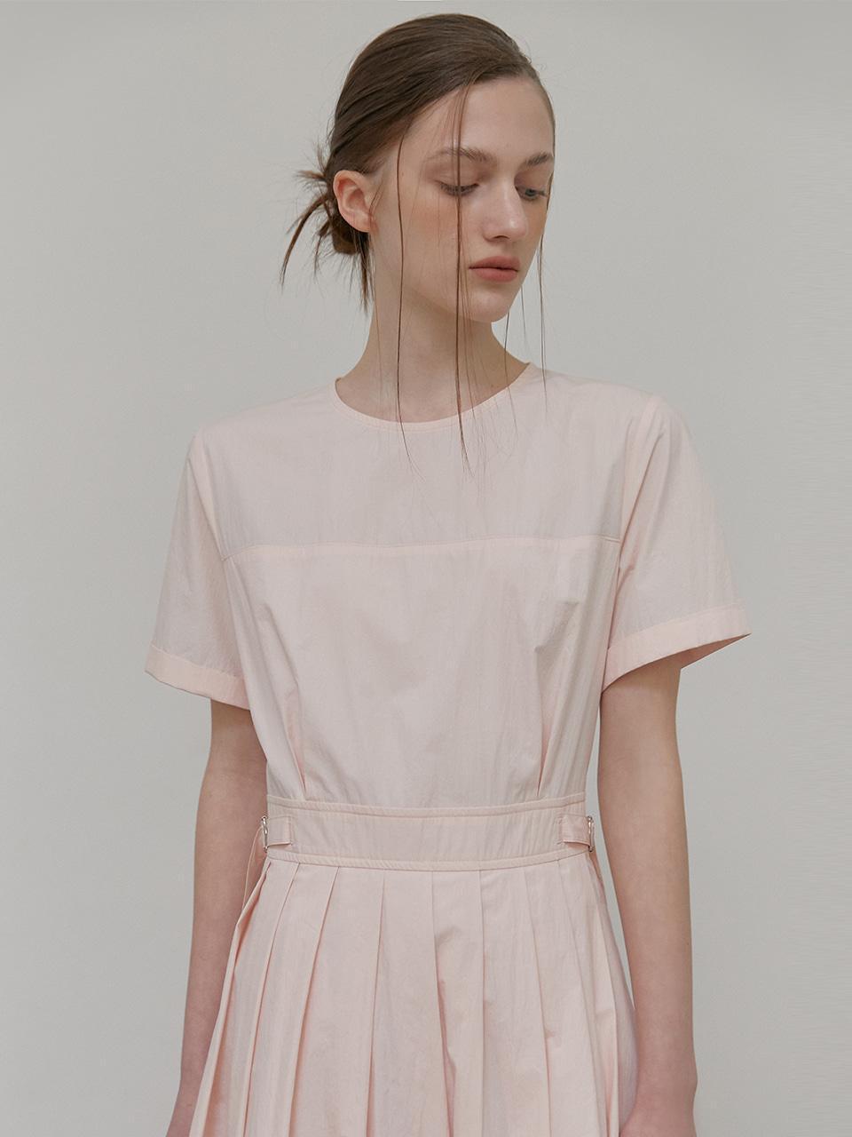 ワンピース ETMON Half Sleeve Pleats Dress, Peach Pink Half Sleeve Pleats Dress, Peach Pink