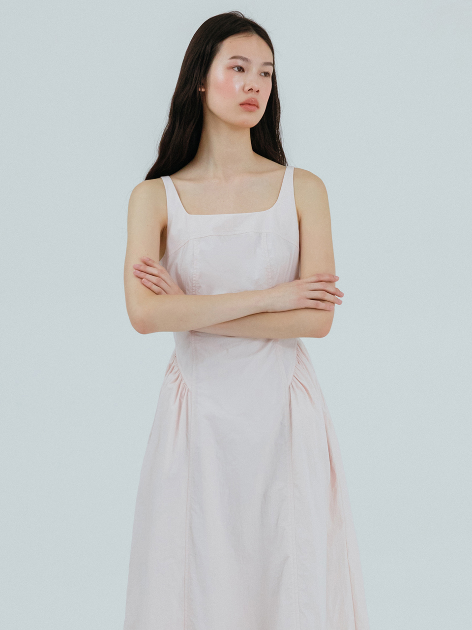 Volume Shirring Sleeveless Dress, Pink