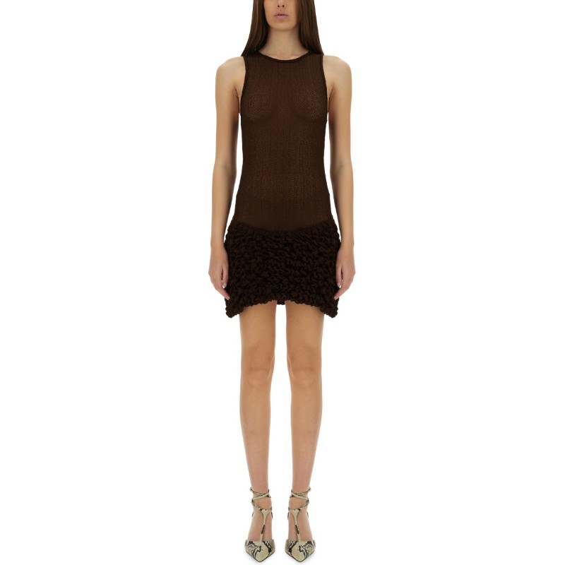 셀리아 리치우드 라운드넥 바디콘 러플 헴 미니 원피스 PONCIKMINIDRESS BROWN