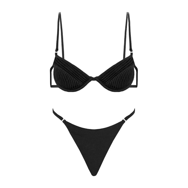 셀리아 리치우드 트라이앵글 탑 링 디테일 비키니 세트 AMYBIKINI BLACK
