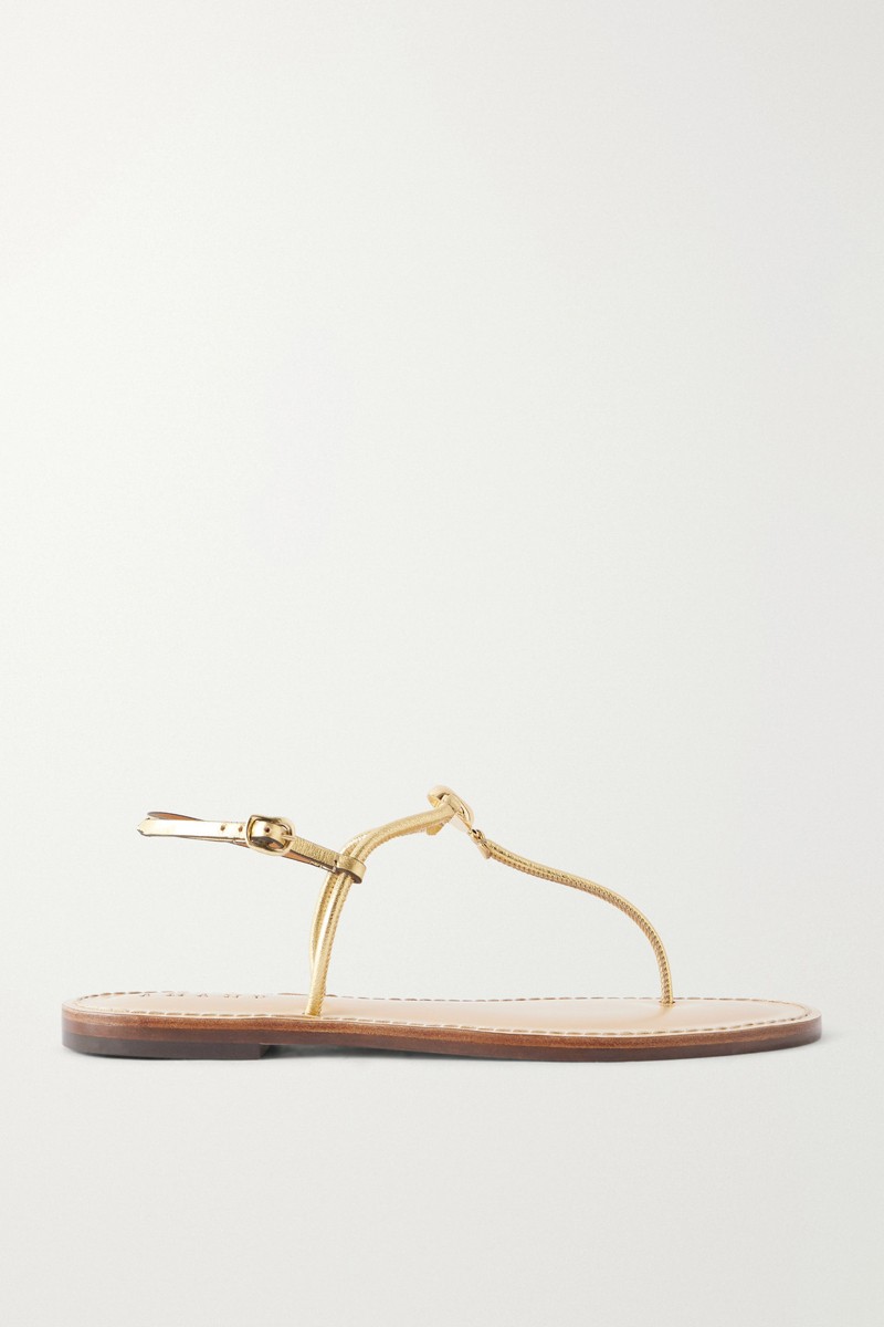 아마누 나이바샤 장식 가죽 샌들 골드 46376663163052733
