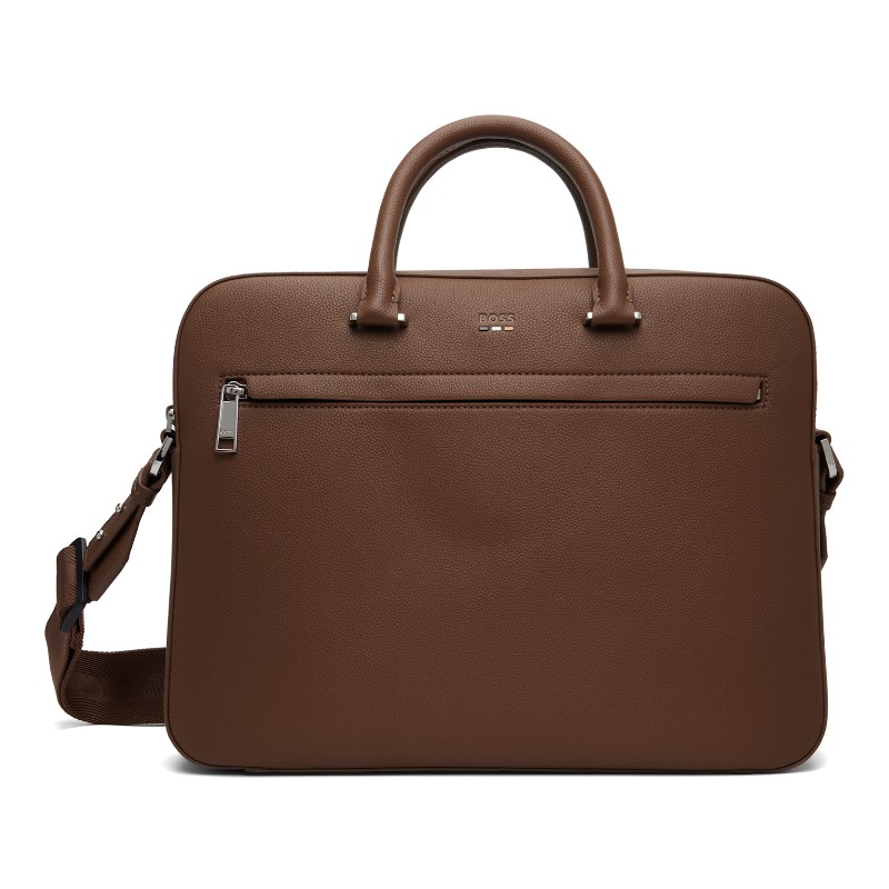 휴고보스 브라운 그레인 인조 가죽 브리프케이스 50536498 218-Medium Brown
