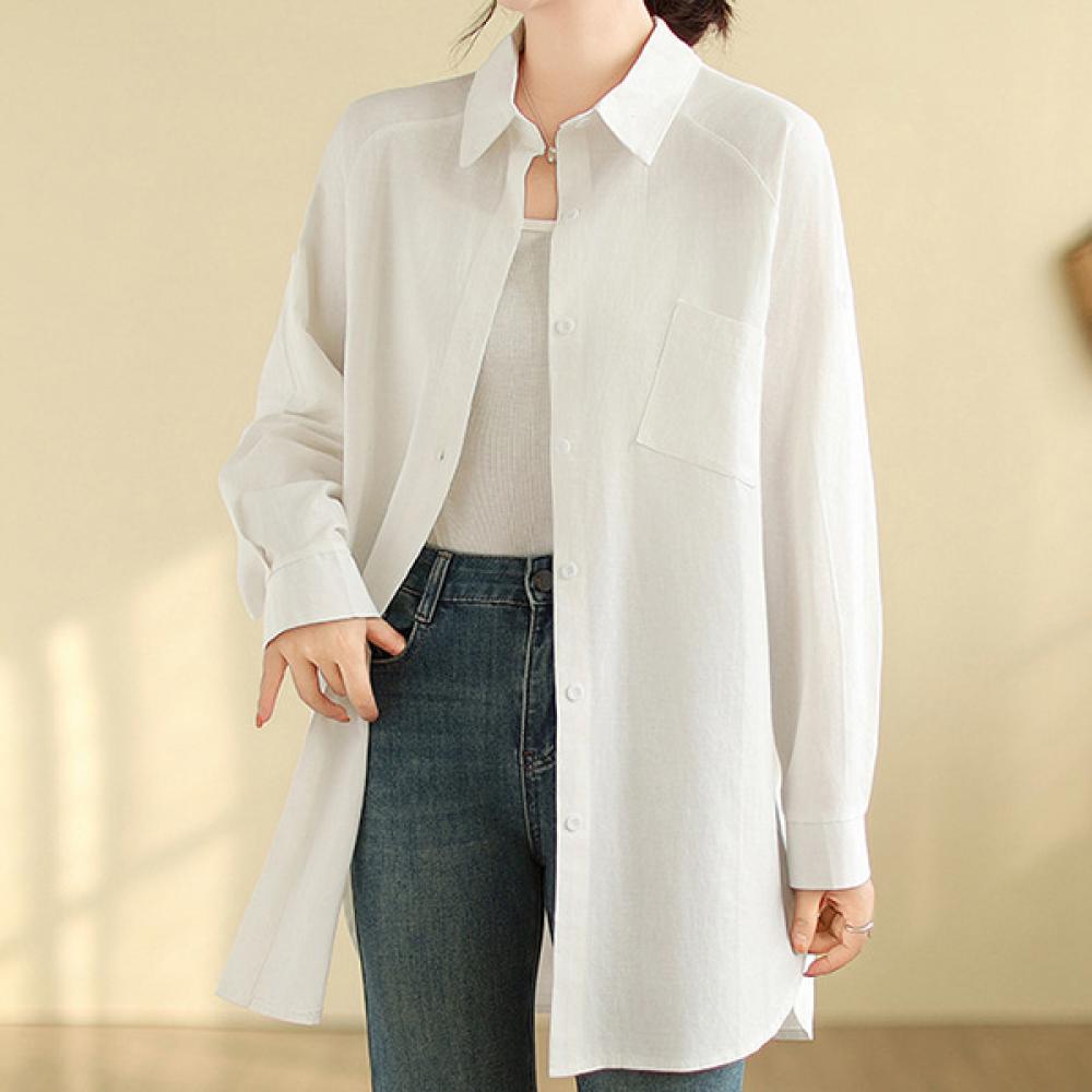 여성 루즈핏 롱 화이트셔츠 베이직 데일리 아우터