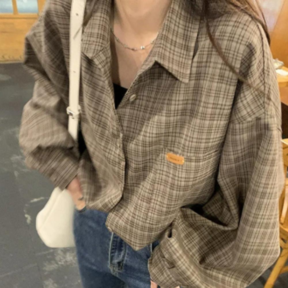 여성 데일리 빈티지 루즈핏 체크 셔츠 DHH-L06