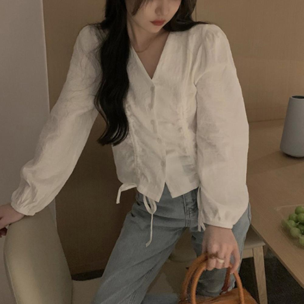 데일리 2컬러 셔링 포인트 블라우스