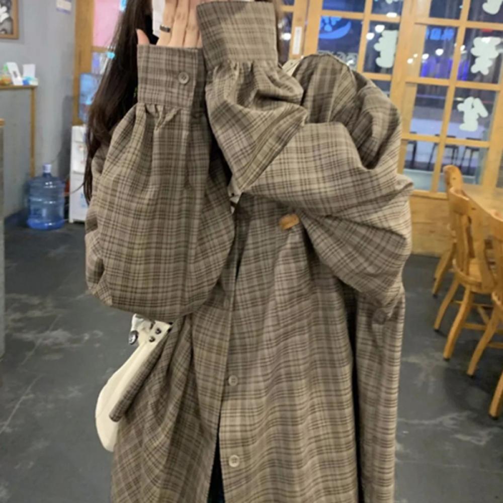 빈티지 루즈핏 트렌디 체크 셔츠