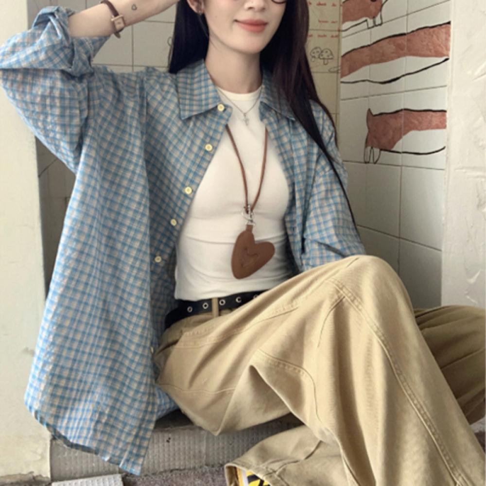 가을룩 여성 체크 캐주얼 셔츠