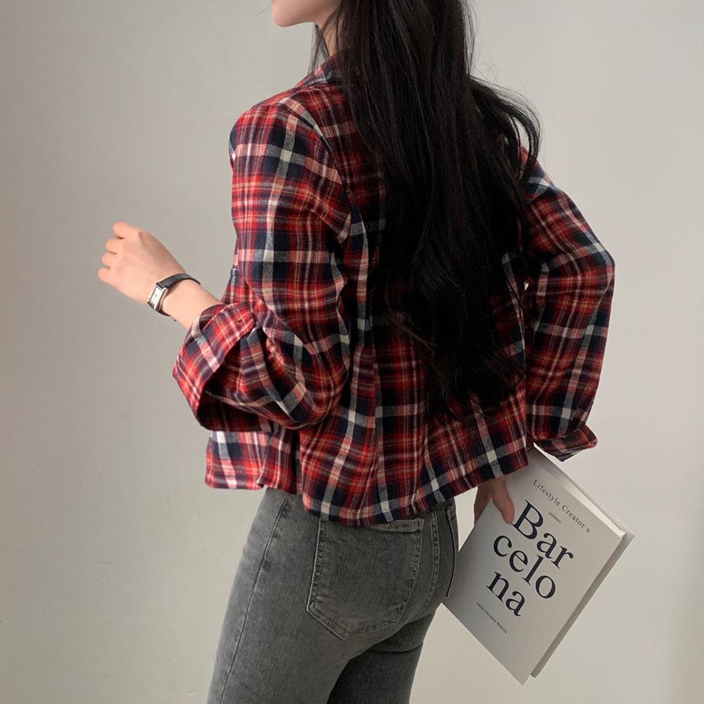 데일리 크롭 체크셔츠 여자 남방 간절기 루즈핏 가을 겨울 체크아우터
