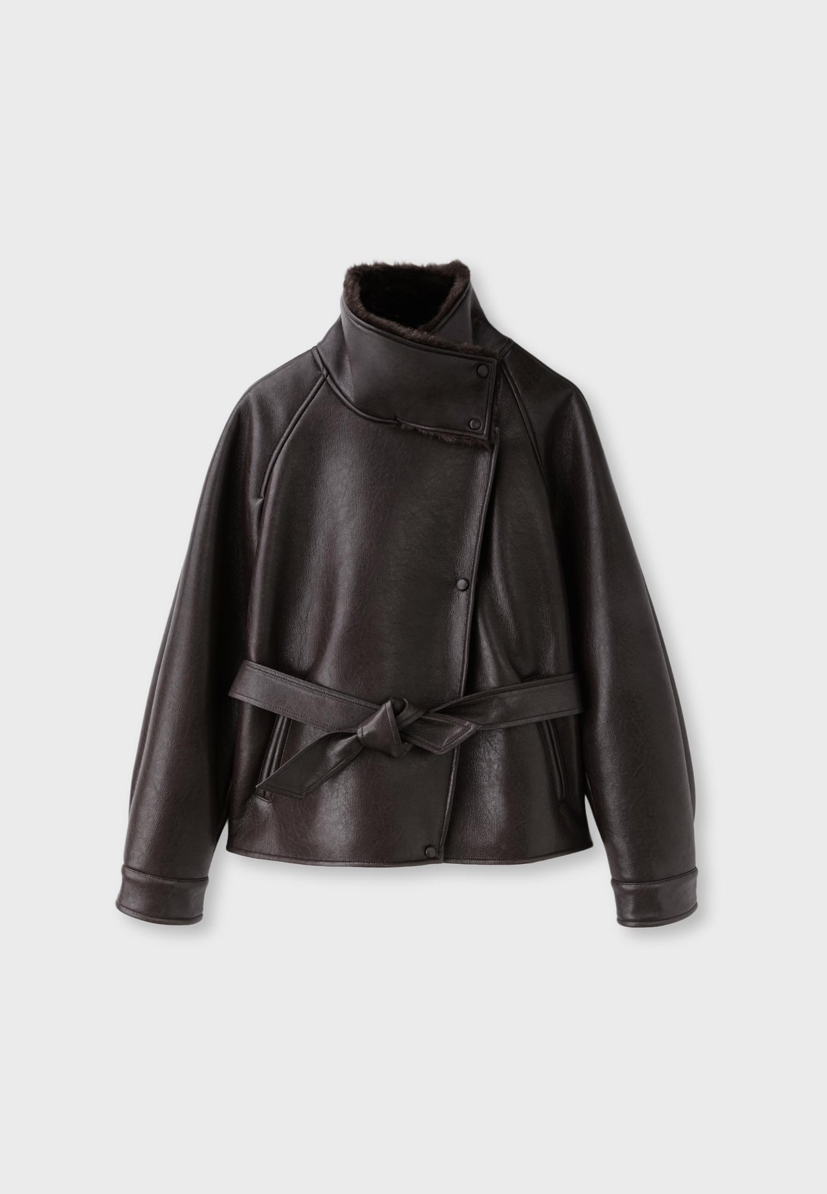 스트라디바리우스 가죽 이펙트 하이넥 벨트 자켓 5762/106/400 BROWN