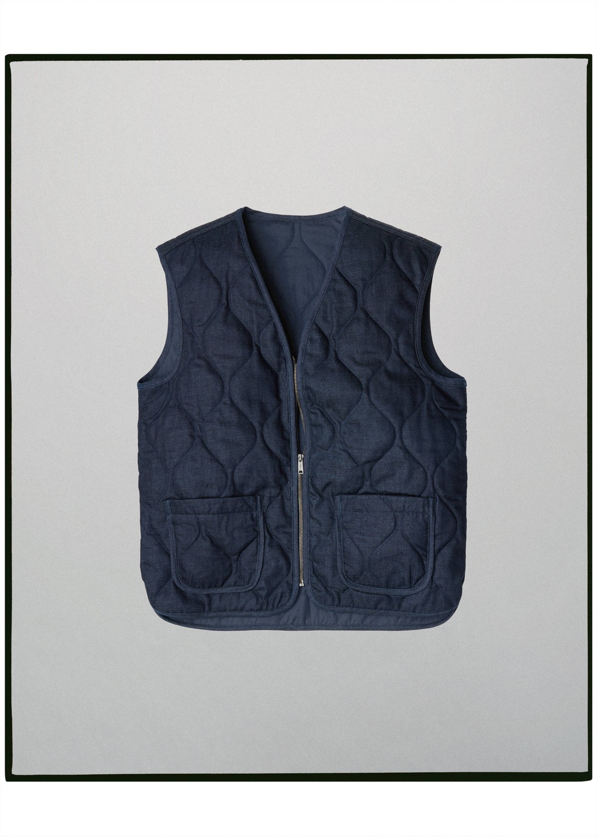 망고 퀼팅 데님 브이넥 지퍼 베스트 37025840_TS AZUL