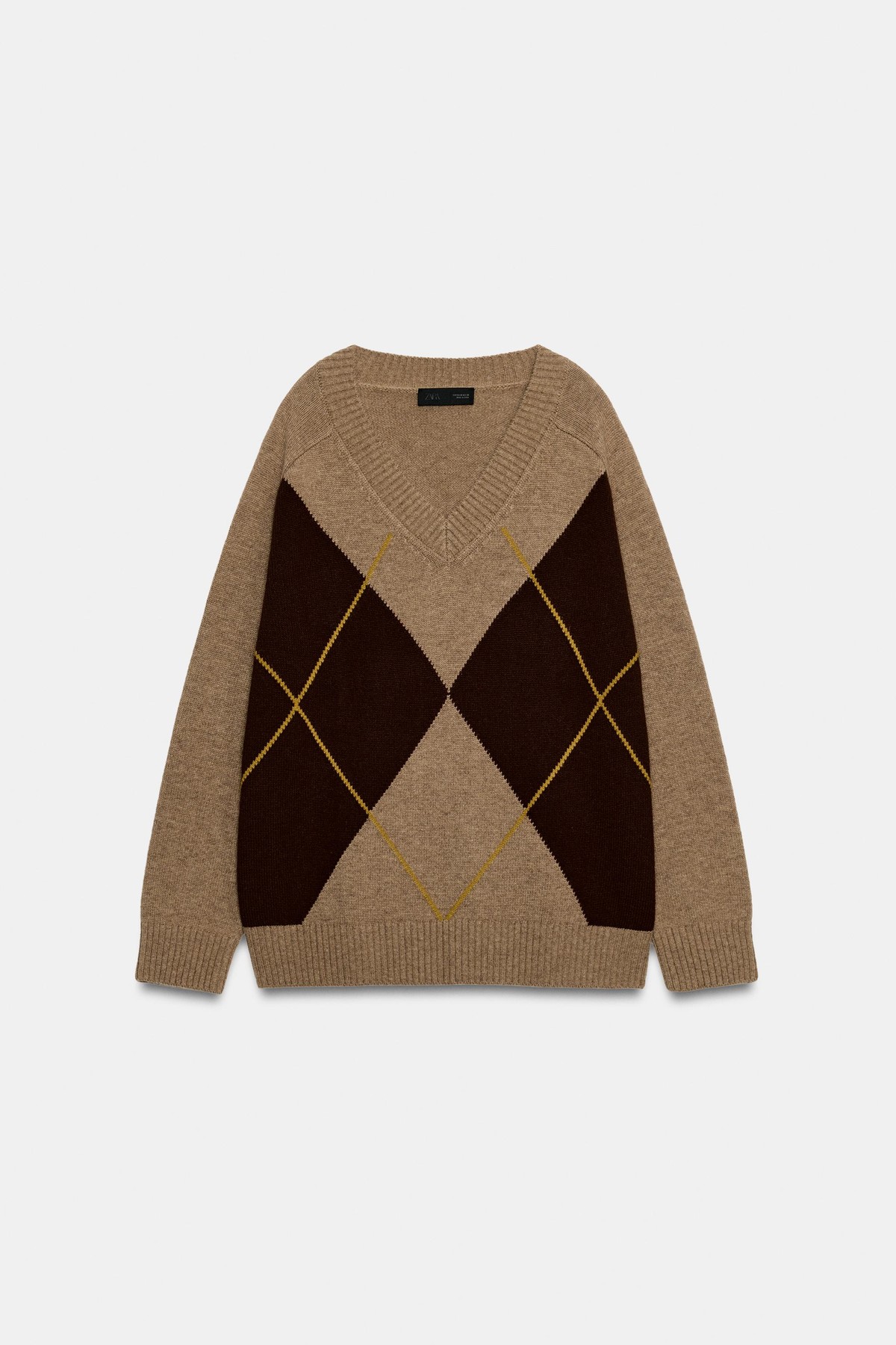 자라 아가일 브이넥 니트 스웨터 2893/148/756 MID-CAMEL
