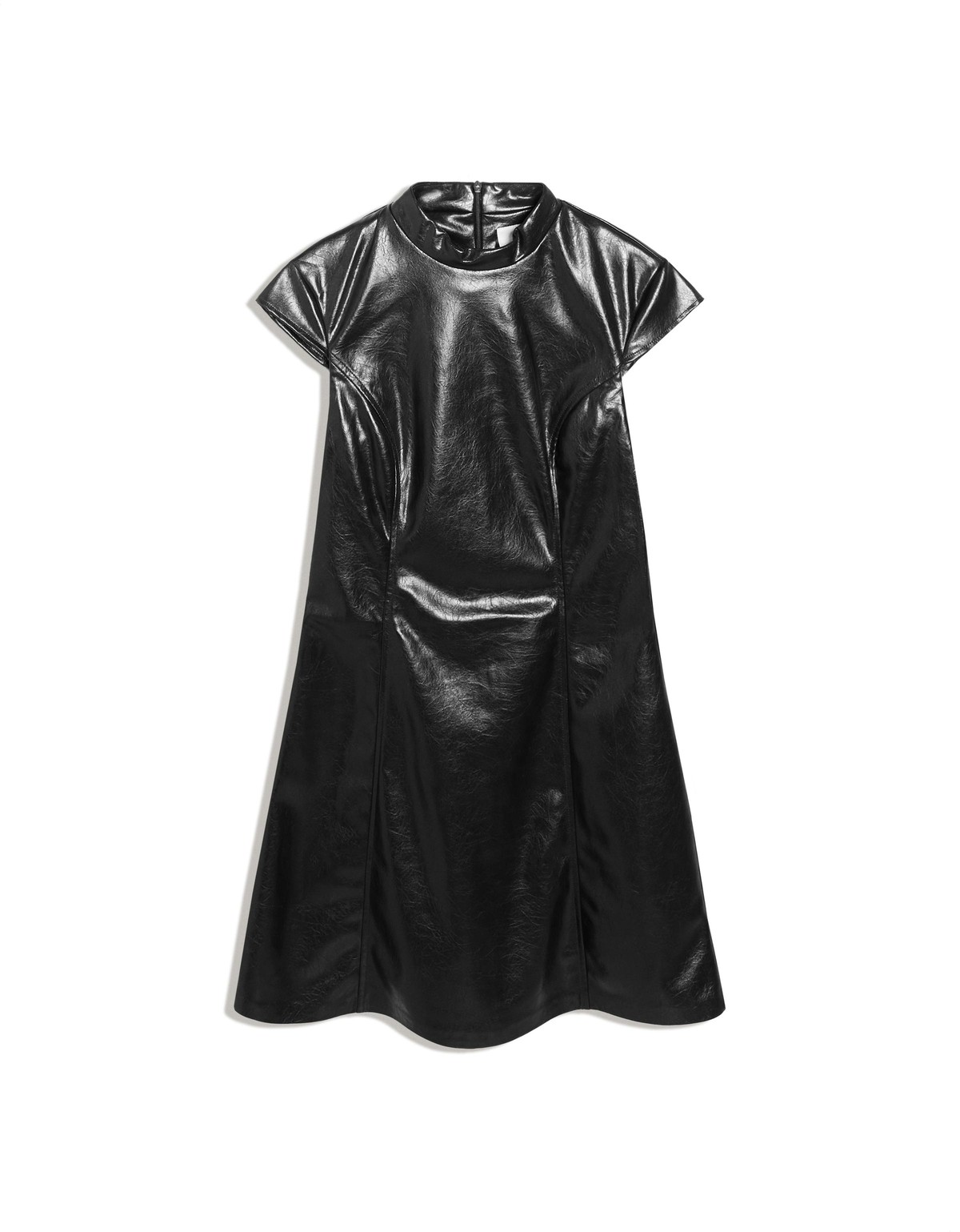 버쉬카 가죽 효과 하이넥 미니 원피스 3707/710 BLACK