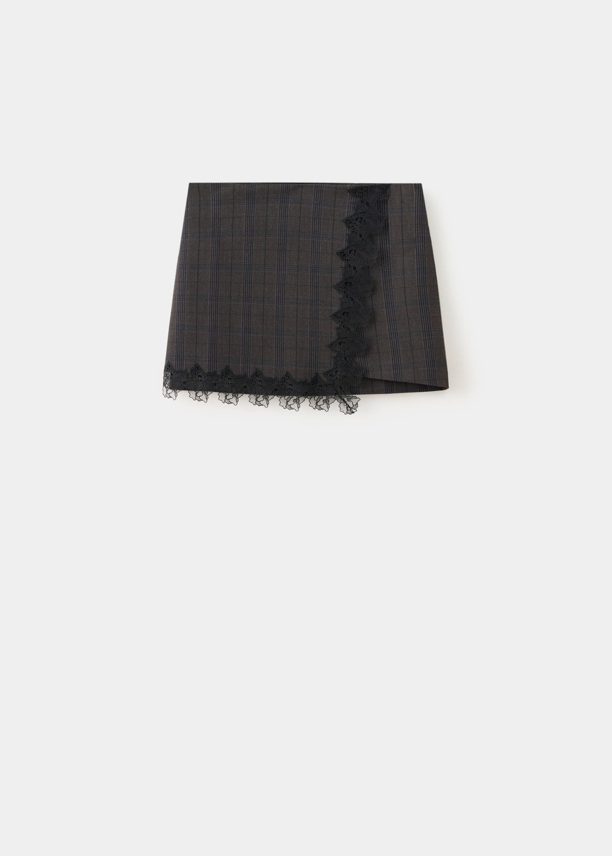 망고 레이스 타탄 체크 미니 스커트 37045991_92 GRIS