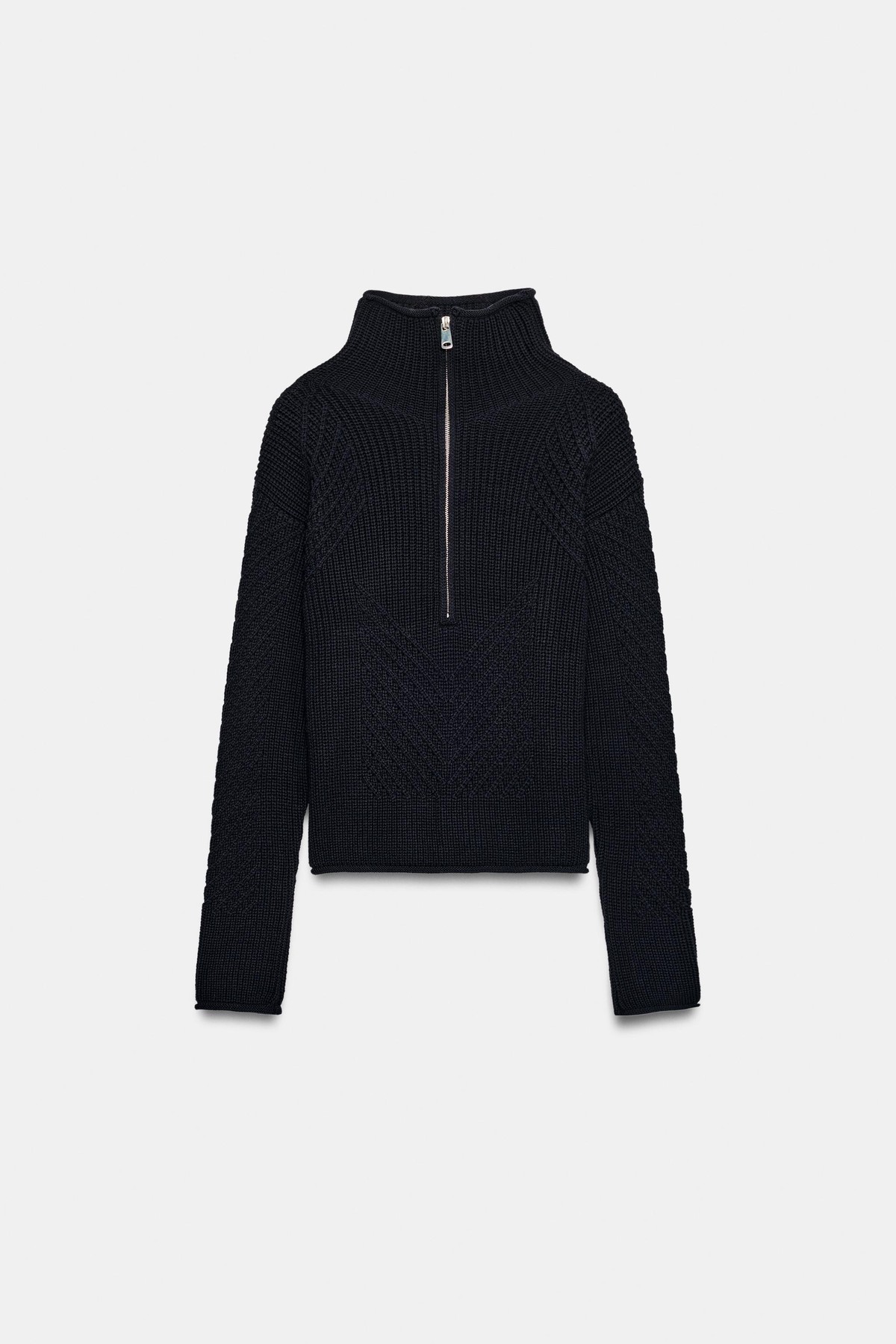 자라 텍스처 하이넥 집업 니트 스웨터 6771/200/401 NAVY BLUE