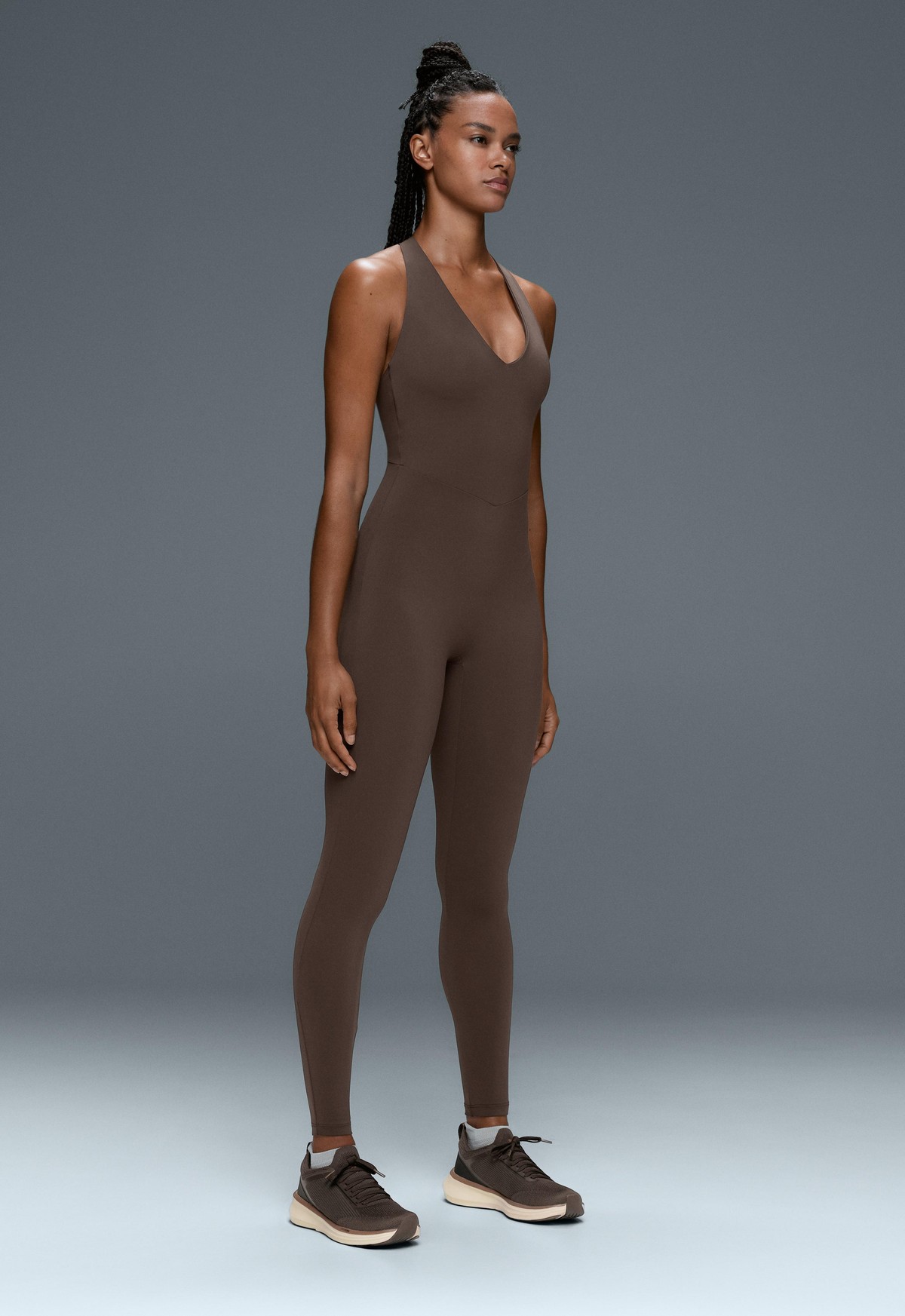 오이쇼 브이넥 컴프레션 롱 점프수트 5047/254/753 BROWN
