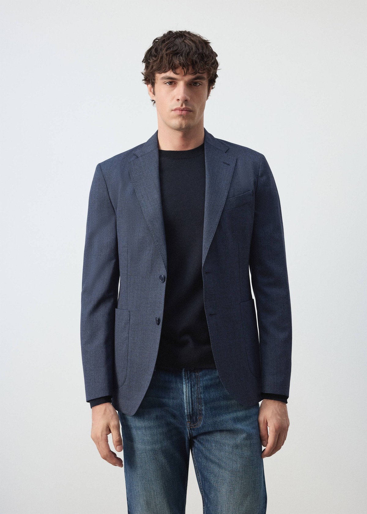 망고 슬림핏 울 혼방 테일러드 자켓 37036323_56 AZUL MARINO