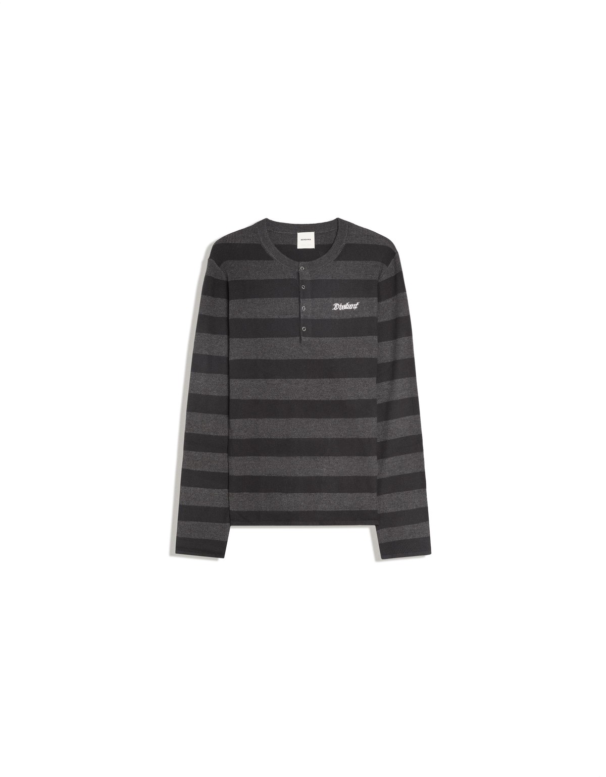 버쉬카 와플 니트 스트라이프 헨리넥 스웨터 2699/376 DARK GREY