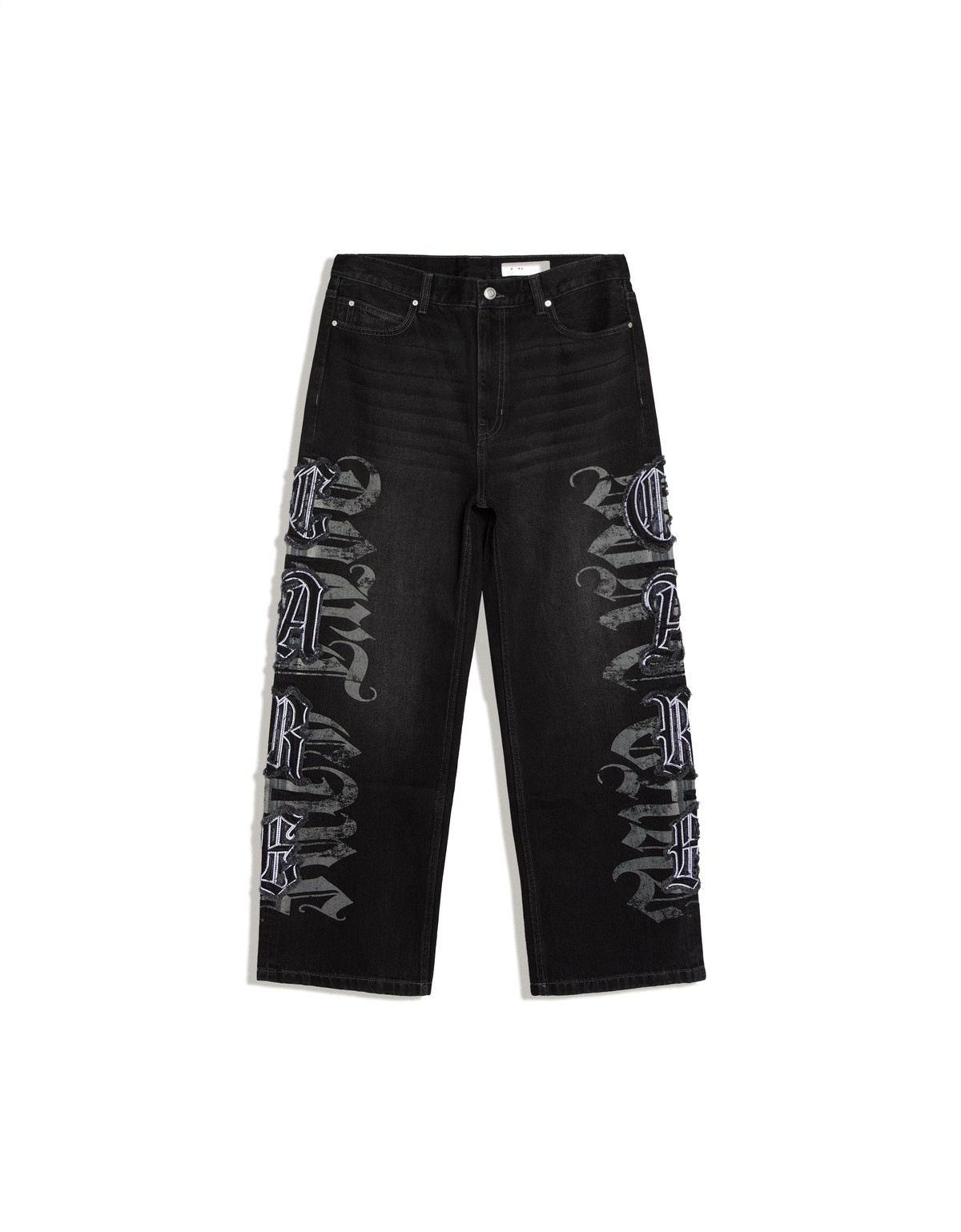 버쉬카 배기핏 스타 패치 그래픽 청바지 3069/352 BLACK