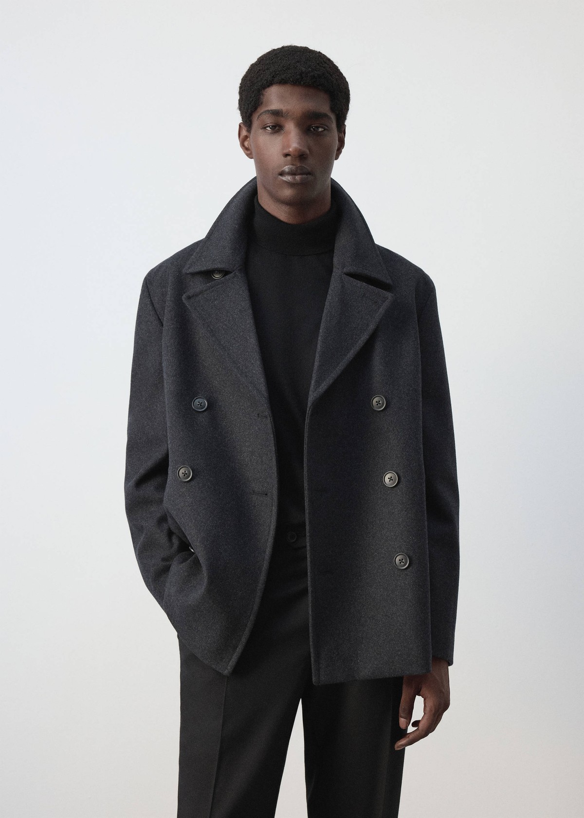 망고 더블브레스트 울 혼방 숏 코트 37047884_95 GRIS ANTRACITA