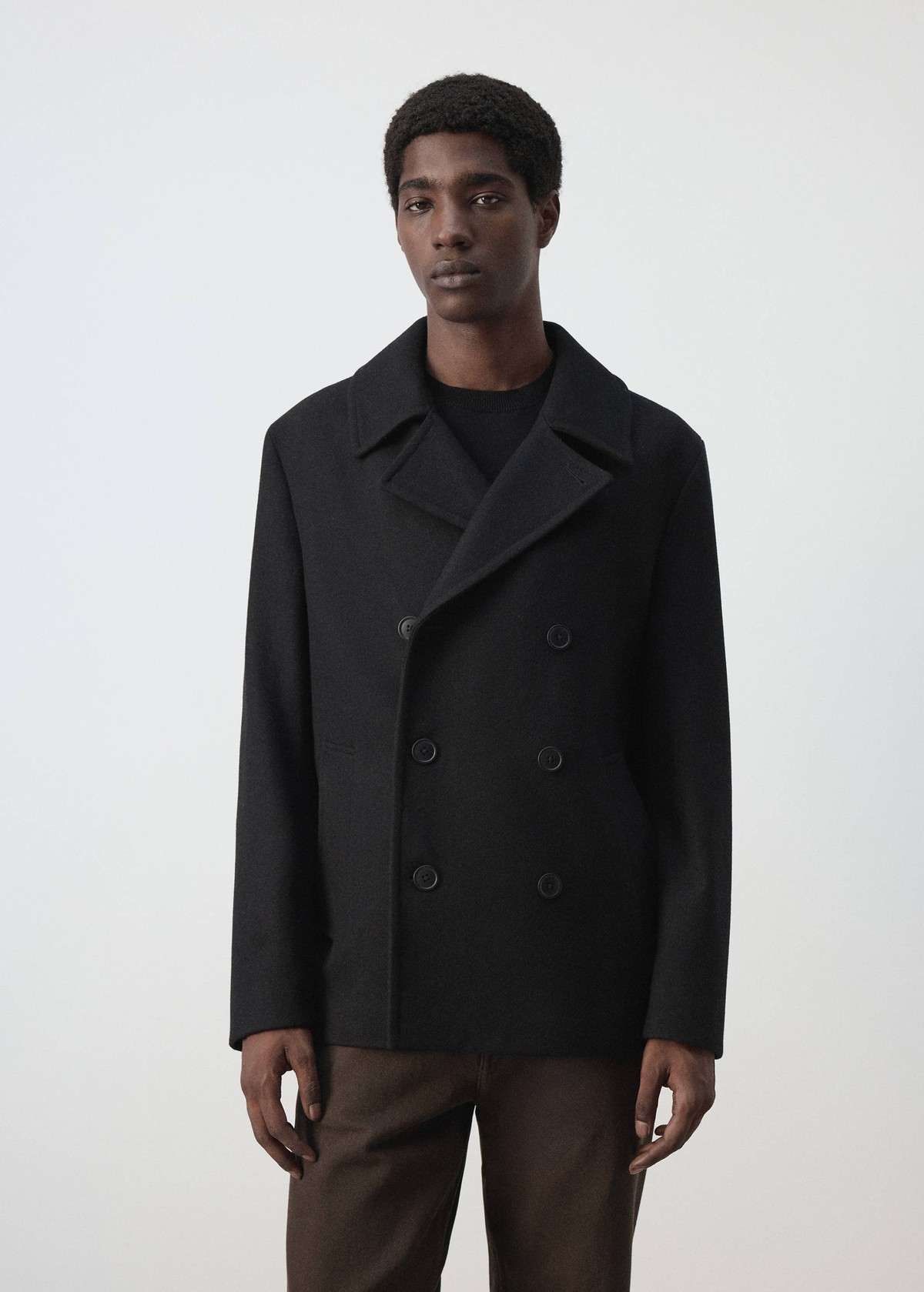 망고 더블브레스트 울 혼방 슬림핏 코트 37047884_99 NEGRO