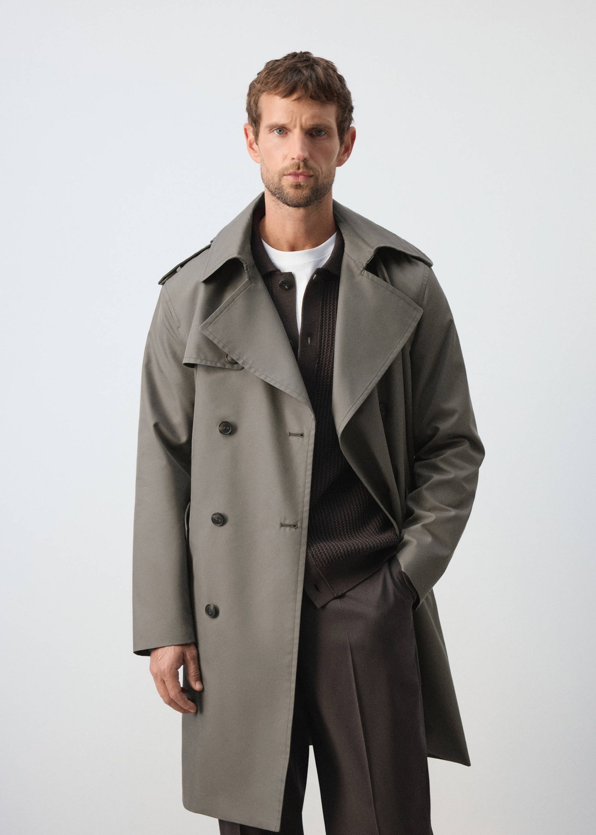 망고 더블버튼 벨트 트렌치 코트 37055977_98 GRIS VISON