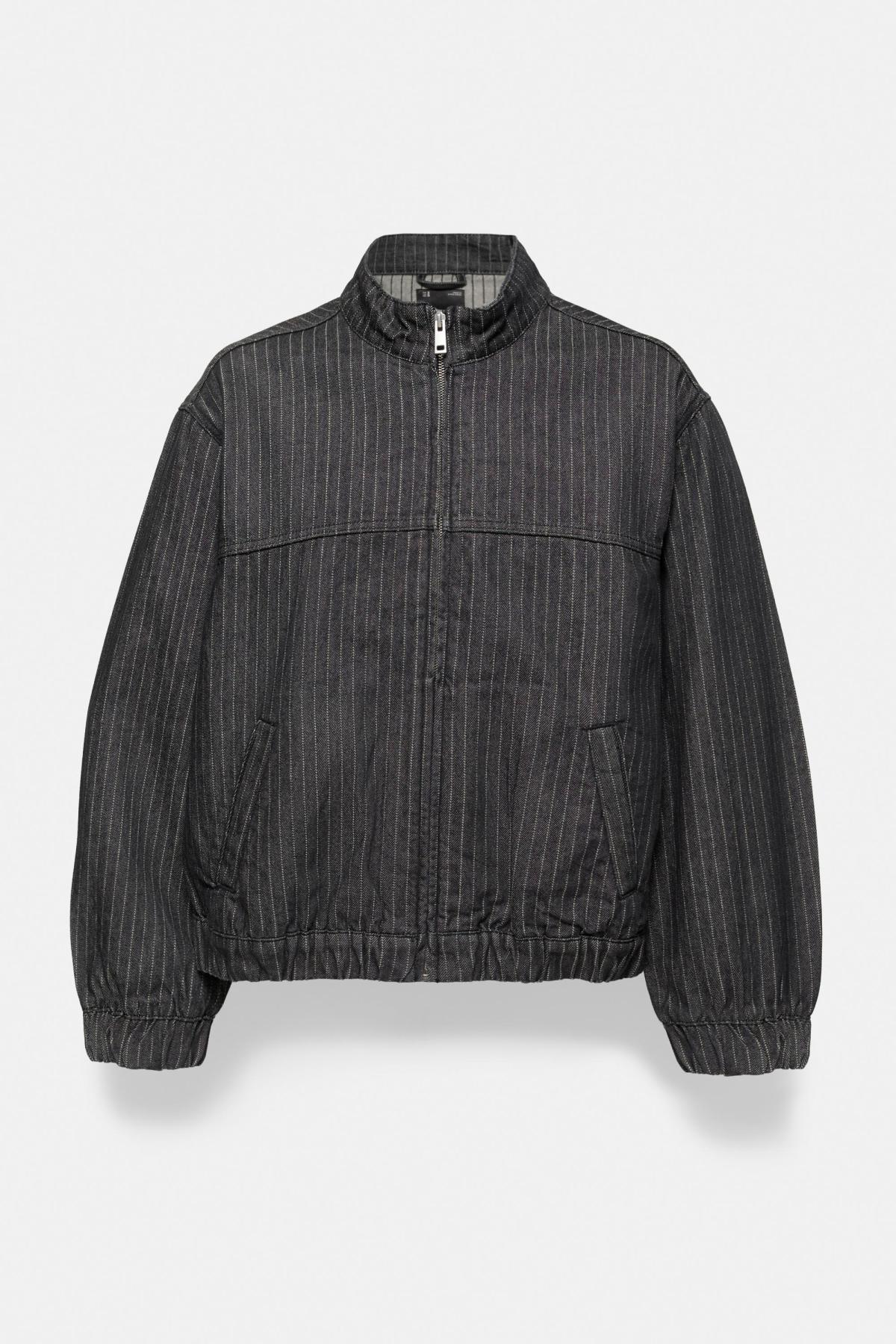 풀앤베어 핀스트라이프 하이넥 집업 데님 자켓 7721/526 BLACK