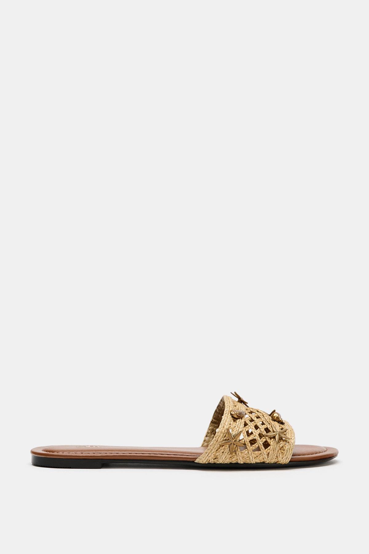 자라 아플리케 플랫 슬라이드 샌들 2620/810/107 SAND BROWN