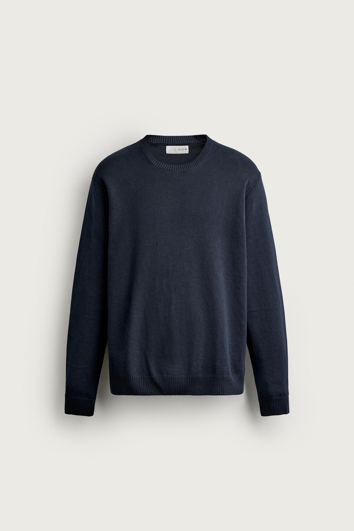 자라 텍스처 코튼 라운드넥 니트 스웨터 3332/302/401 NAVY BLUE