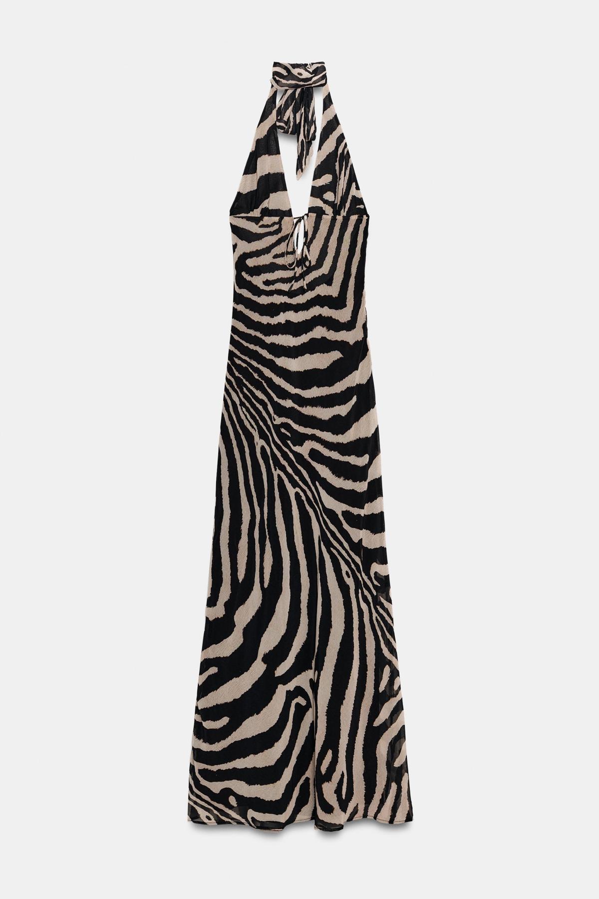 자라 애니멀 프린트 홀터넥 롱 원피스 7837/398/037 ZEBRA