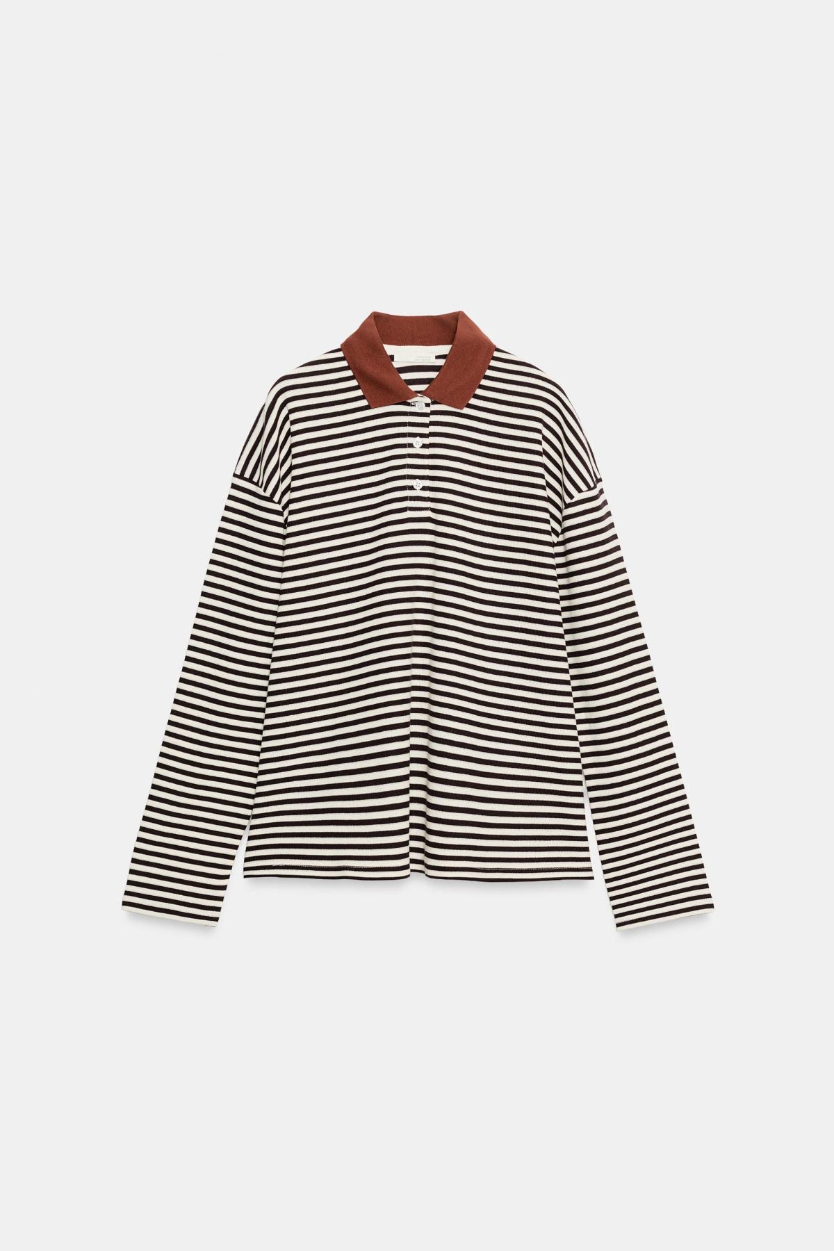 자라 스트라이프 와플니트 긴팔 폴로 셔츠 6462/111/104 STRIPED