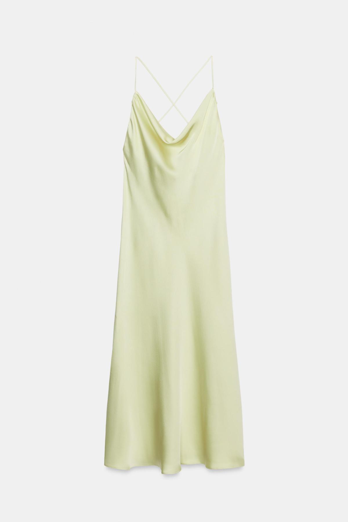 자라 새틴 슬립 A라인 롱 원피스 2075/100/982 SEA GREEN